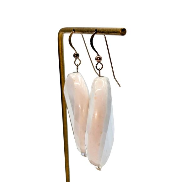 Large Faceted White Gemstone 925 Sterling Silver Dangle Earrings - Picture 2 of 6